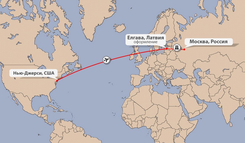 Карта доставки сборных грузов из США в Россию