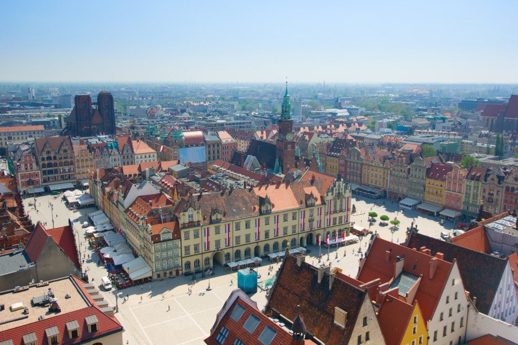 old town square with city hall, Wroclaw, Poland